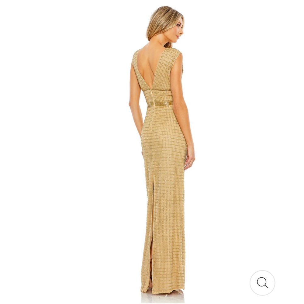 Mac Duggal Gold Deep V Sequin Column Gown - Picture 2 of 3